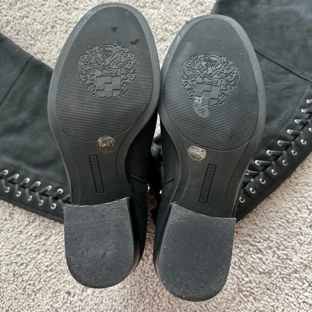 Vince Camuto‎ Black Over Knee Riding Boots Size 7.5 Bolina Pebbeled Leather